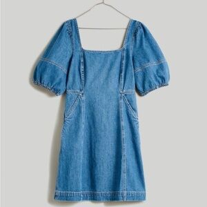 Madewell Blue Denim Mini Dress with Puff Sleeves Maisie Dress 00
